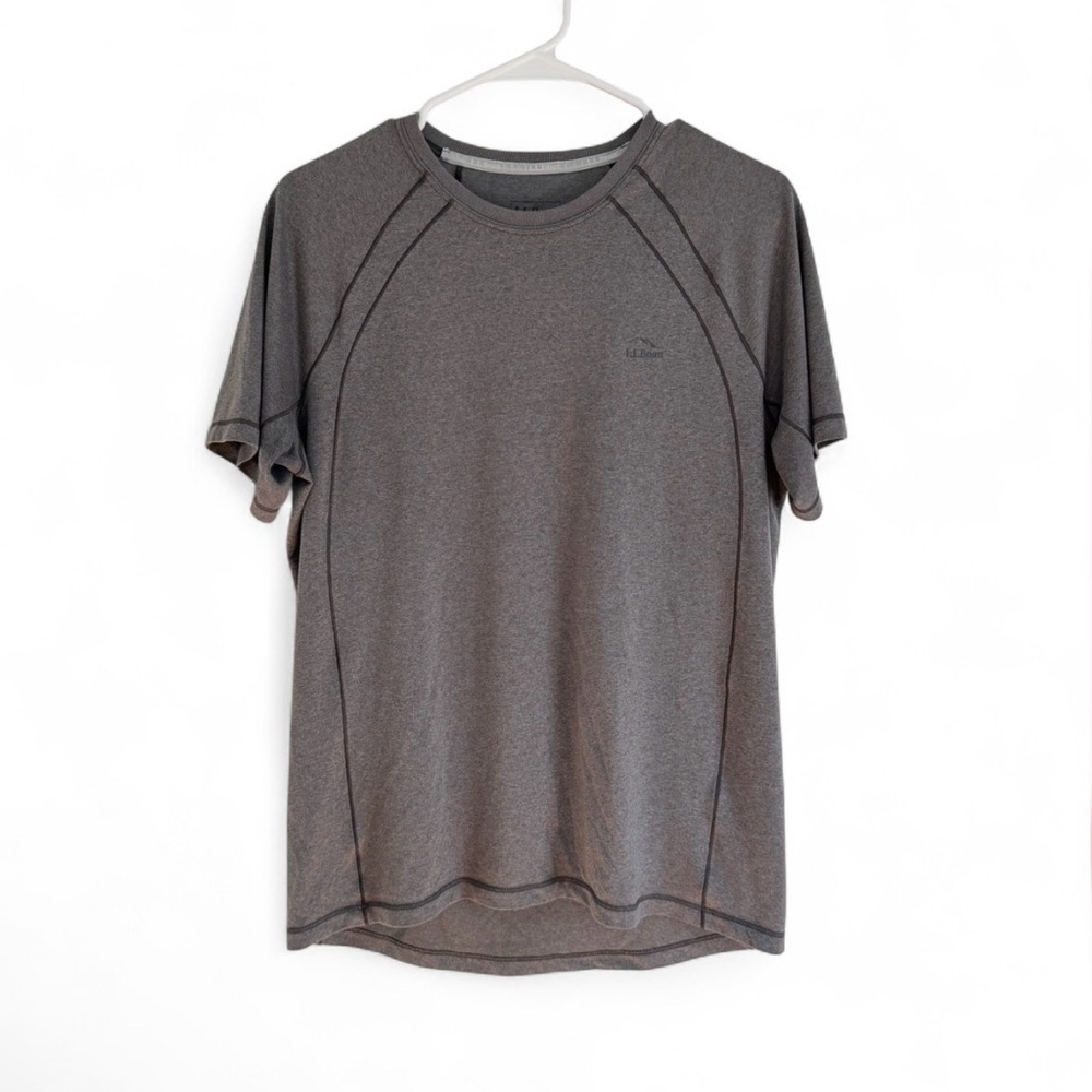 LL Bean Mens Quick Dry Trail Tee Shirt M Gray Short Sleeve Lightweight Outdoor